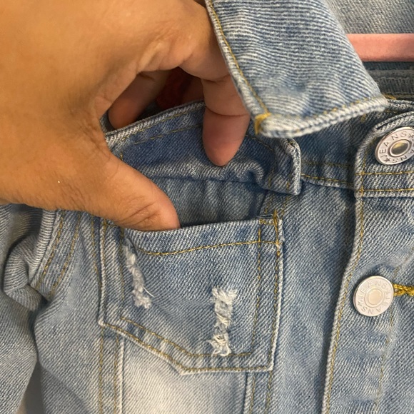 Girls Ripped Denim Jacket Rose Flower Embroidery - Picture 9 of 10